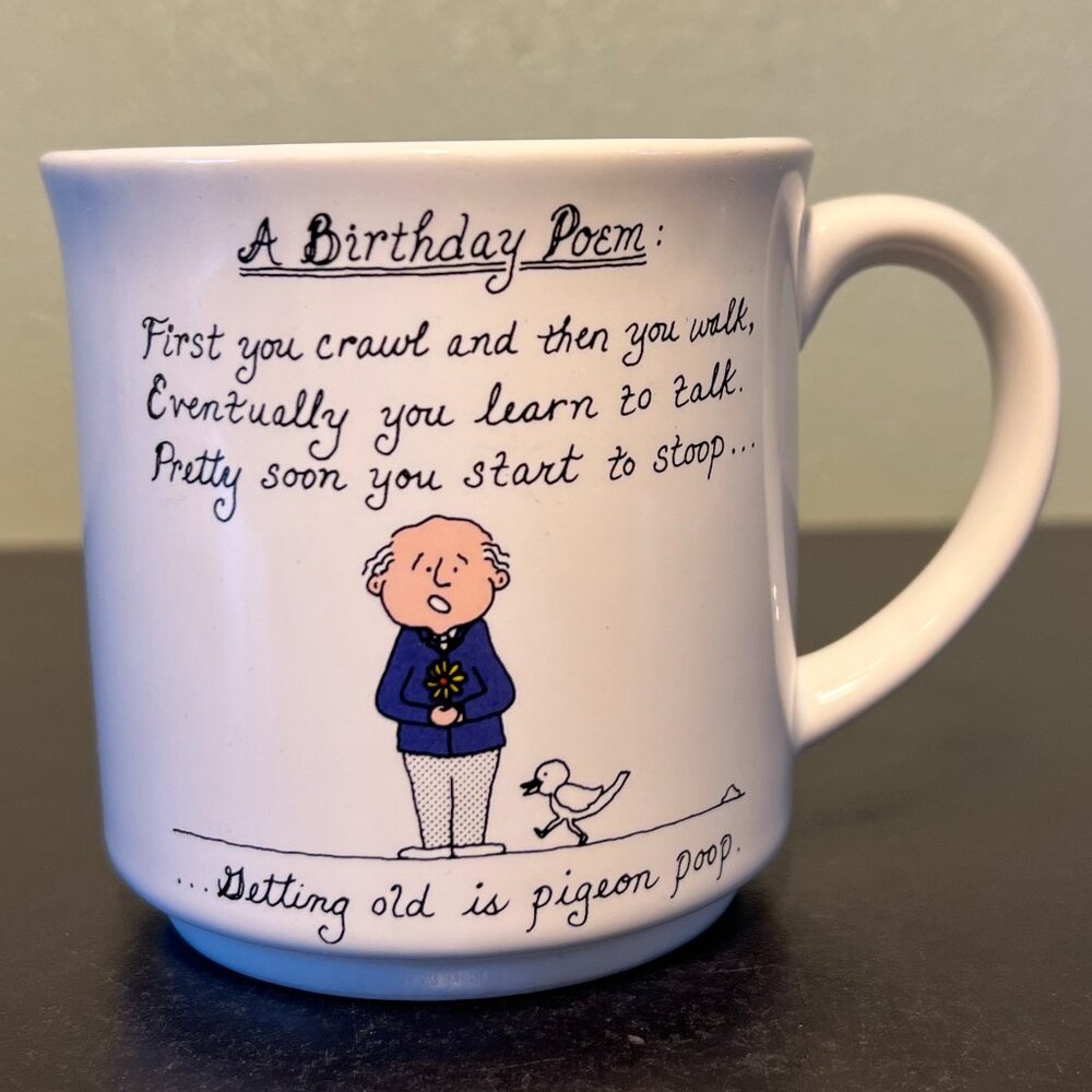 Vintage Recycled Paper Products Jim Dale Ceramic Coffee Mug Cup A Birthday Poem